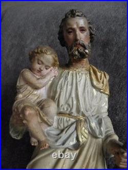 Antique Figurine Religious Christianity st-Joseph JESUS old cherub Putti old