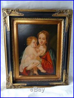 Antique Fine Art Original Oil On Board Painting Mary E Figlio (Mary & Child)