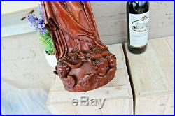 Antique Flemish 1800 Wood oak carved madonna putti angels snake religious rare