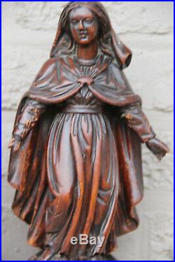 Antique Flemish 18th c oak Wood carved madonna statue figurine religious