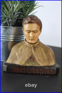 Antique Flemish ceramic chalk statue Father DAMIAAN bust religious