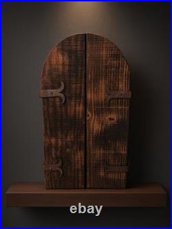 Antique Folk Art Wooden Triptych Madonna Child Angels Religious Icon Hinged Door