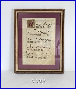 Antique Framed Antiphonal Illuminated Gregorian Chant Manuscript- 2 Sided Vellum