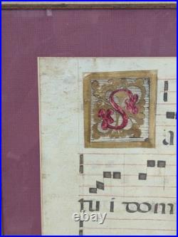 Antique Framed Antiphonal Illuminated Gregorian Chant Manuscript- 2 Sided Vellum