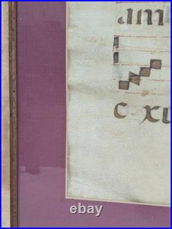 Antique Framed Antiphonal Illuminated Gregorian Chant Manuscript- 2 Sided Vellum