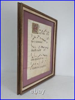 Antique Framed Antiphonal Illuminated Gregorian Chant Manuscript- 2 Sided Vellum