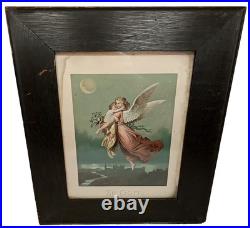 Antique Framed Lithograph Angel Of Peace Zu Gott Wilhelm Von Kaulbach 1800s