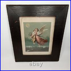 Antique Framed Lithograph Angel Of Peace Zu Gott Wilhelm Von Kaulbach 1800s
