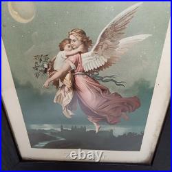 Antique Framed Lithograph Angel Of Peace Zu Gott Wilhelm Von Kaulbach 1800s