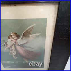 Antique Framed Lithograph Angel Of Peace Zu Gott Wilhelm Von Kaulbach 1800s