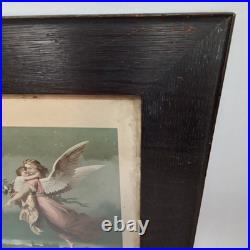 Antique Framed Lithograph Angel Of Peace Zu Gott Wilhelm Von Kaulbach 1800s