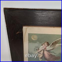 Antique Framed Lithograph Angel Of Peace Zu Gott Wilhelm Von Kaulbach 1800s