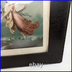 Antique Framed Lithograph Angel Of Peace Zu Gott Wilhelm Von Kaulbach 1800s