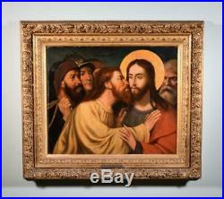 Antique Framed Oil on Panel Painting of Jesus and Judas Religious by Hendrix