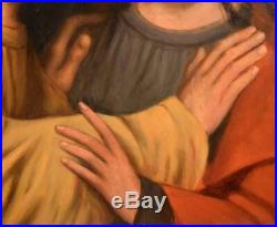 Antique Framed Oil on Panel Painting of Jesus and Judas Religious by Hendrix