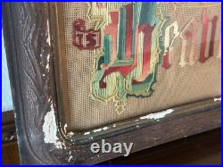 Antique Framed Religious Needlepoint Cross Order is Heavens First Law 24 x 12'