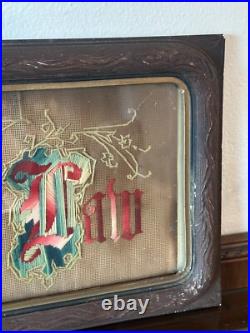 Antique Framed Religious Needlepoint Cross Order is Heavens First Law 24 x 12'