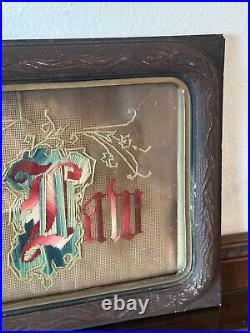 Antique Framed Religious Needlepoint Doxology Order is Heavens First Law 24x12'