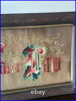 Antique Framed Religious Needlepoint Doxology Order is Heavens First Law 24x12'