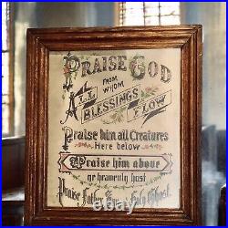 Antique Framed Religious Needlepoint Doxology Praise God All Blessings Flow