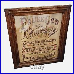 Antique Framed Religious Needlepoint Doxology Praise God All Blessings Flow