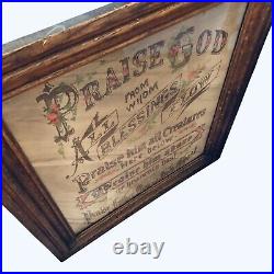 Antique Framed Religious Needlepoint Doxology Praise God All Blessings Flow