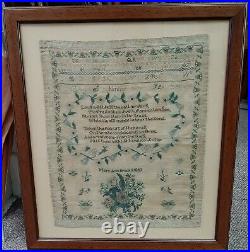 Antique Framed Sampler 1840 Mary Ann Brooks Religious Verse Flowers