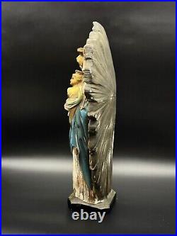 Antique French 14.5 Ceramic Madonna Child Statue Religious Angels Polychrome