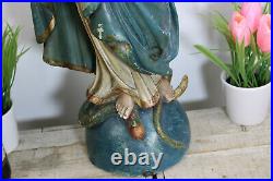 Antique French 1800s gothic wood carved MAdonna Figurine statue church religious