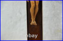 Antique French 1880 Wood carved Basswood Christ crucifix religious