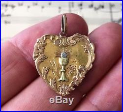 Antique French 18k Rose Yellow and White Gold Religious Medal Chalice c1911