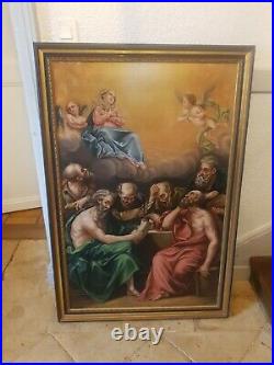 Antique French 19th Century Oil Painting on Canvas Assumption of the Virgin