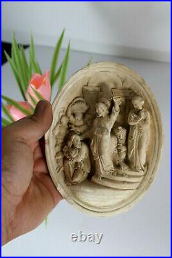 Antique French 19thc meerschaum carved religious plaque jesus chasing templar