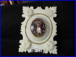 Antique French Alabaster Religious Plaque Virgin & Child Reverse Glass Painting