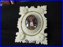 Antique French Alabaster Religious Plaque Virgin & Child Reverse Glass Painting