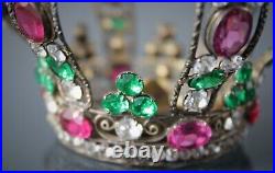 Antique French Bejeweled Religious Jesus Madonna Tiara Crown Crucifix