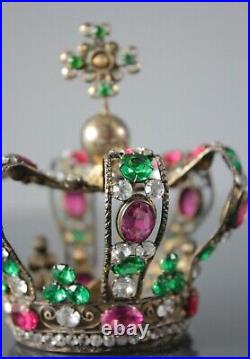 Antique French Bejeweled Religious Jesus Madonna Tiara Crown Crucifix