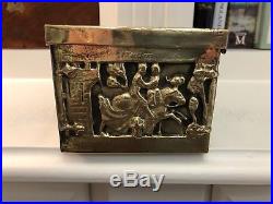 Antique French Brass Religious Gothic Medieval Jewelry Casket Trinket Box