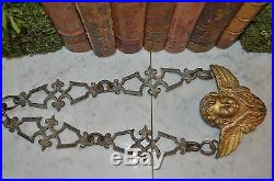 Antique French Bronze Ormolu Cherub on Fleur de Lis Chain Church Relic Religious