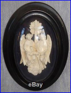 Antique French Carved Meerschaum Religious Reliquary 19 Century 2 Angels Frame