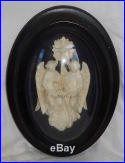 Antique French Carved Meerschaum Religious Reliquary 19 Century 2 Angels Frame