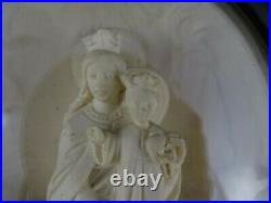 Antique French Carved Meerschaum Reliquary 19th Religious Virgin Mary & Angels