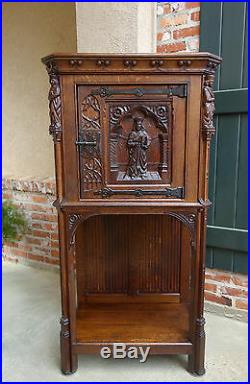 Antique French Carved Oak Gothic Vestment Cabinet Religious Catholic Sacristy