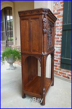 Antique French Carved Oak Gothic Vestment Cabinet Religious Catholic Sacristy