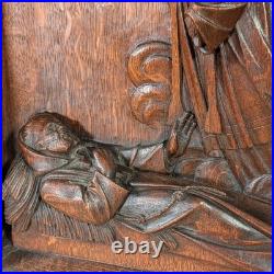 Antique French Carved Oak Wood St Francis of Assisi Religious Panel Plaque 1/6