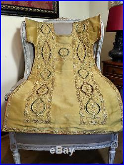 Antique French Chasuble Front Metallic Embroidered Goldwork Religious Vestment
