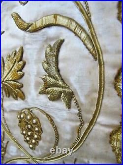 Antique French Chasuble Gold Metallic Stump Work Embroidered Religious Floral