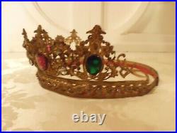 Antique French Crown for Religious Church Statue Ornate Jeweled 2.75H