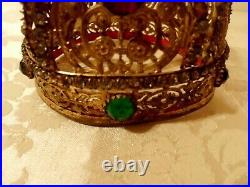 Antique French Crown for Religious Church Statue Ornate Jeweled w Points 3.25H