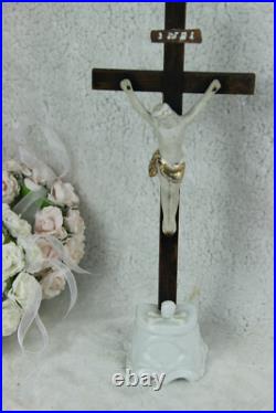 Antique French Crucifix religious cross Ecce Home skull porcelain